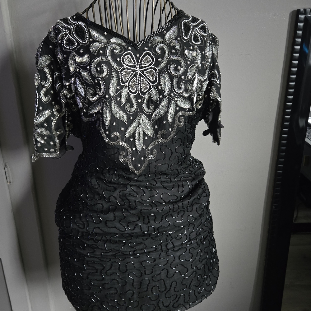 Laurence Kazar Black Dress with Silver Accents